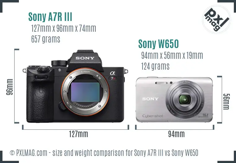 Sony A7R III vs Sony W650 size comparison