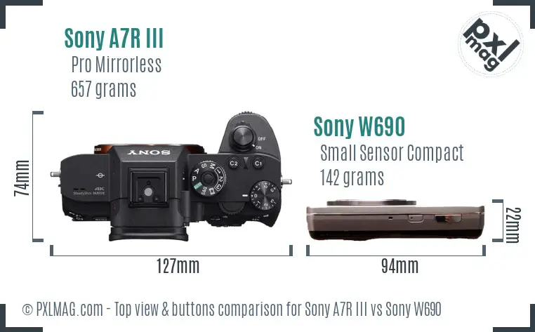 Sony A7R III vs Sony W690 top view buttons comparison
