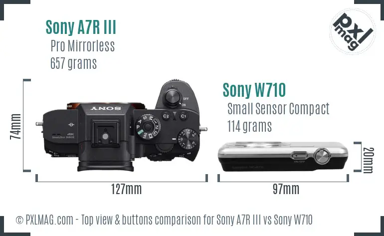 Sony A7R III vs Sony W710 top view buttons comparison