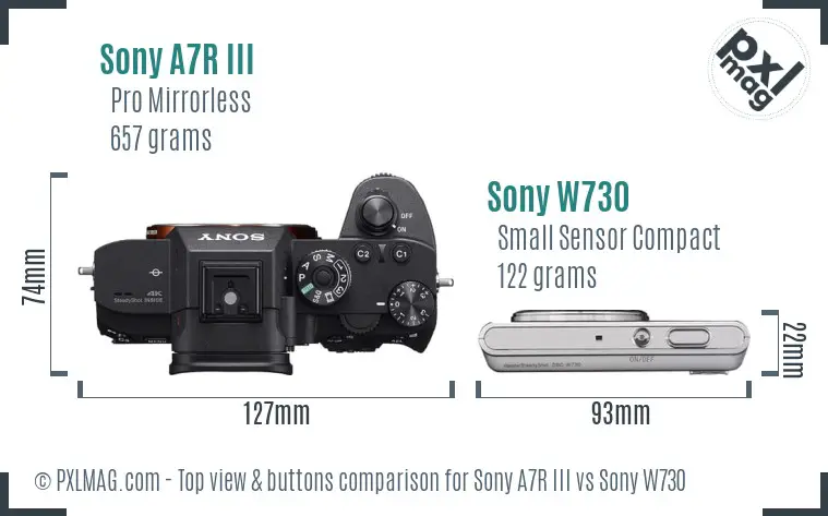Sony A7R III vs Sony W730 top view buttons comparison