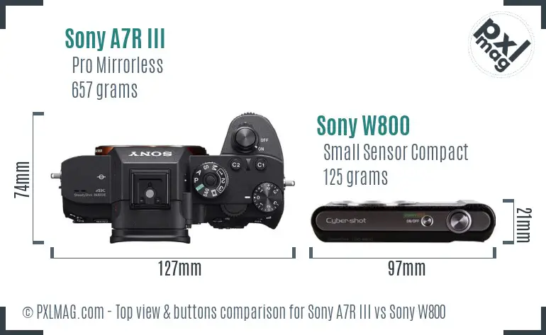 Sony A7R III vs Sony W800 top view buttons comparison
