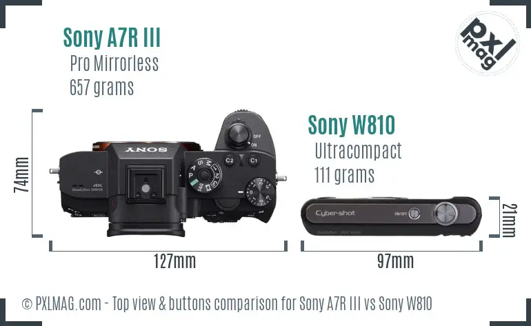 Sony A7R III vs Sony W810 top view buttons comparison