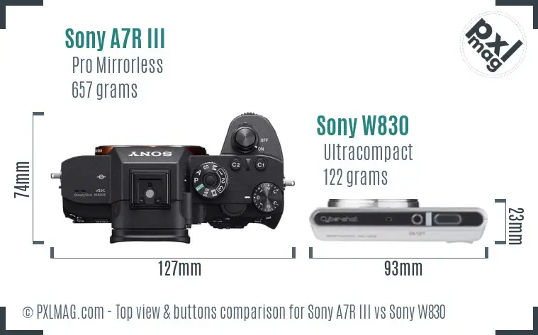 Sony A7R III vs Sony W830 top view buttons comparison