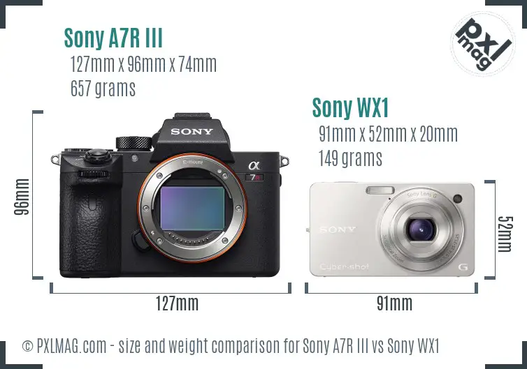 Sony A7R III vs Sony WX1 size comparison