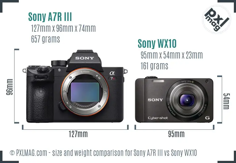 Sony A7R III vs Sony WX10 size comparison