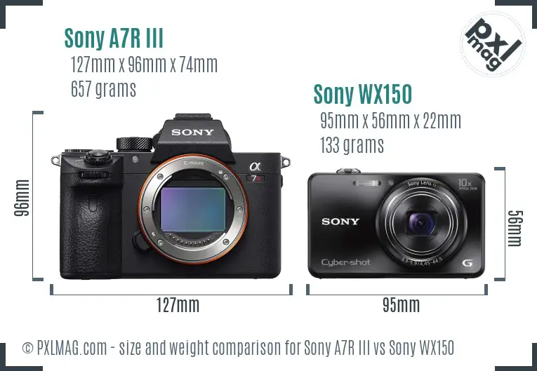 Sony A7R III vs Sony WX150 size comparison