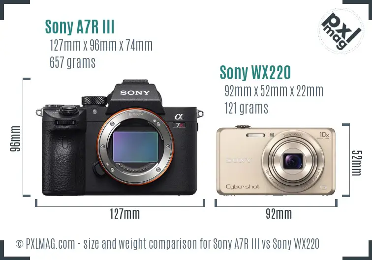 Sony A7R III vs Sony WX220 size comparison