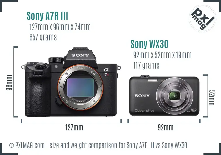 Sony A7R III vs Sony WX30 size comparison