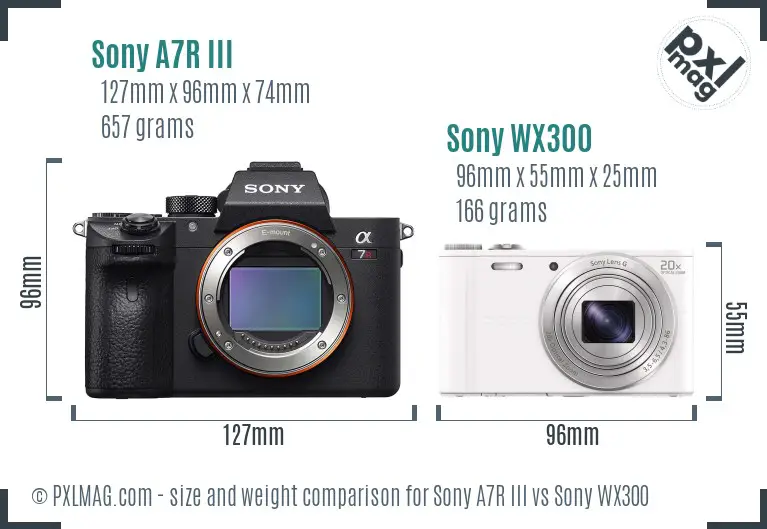 Sony A7R III vs Sony WX300 size comparison
