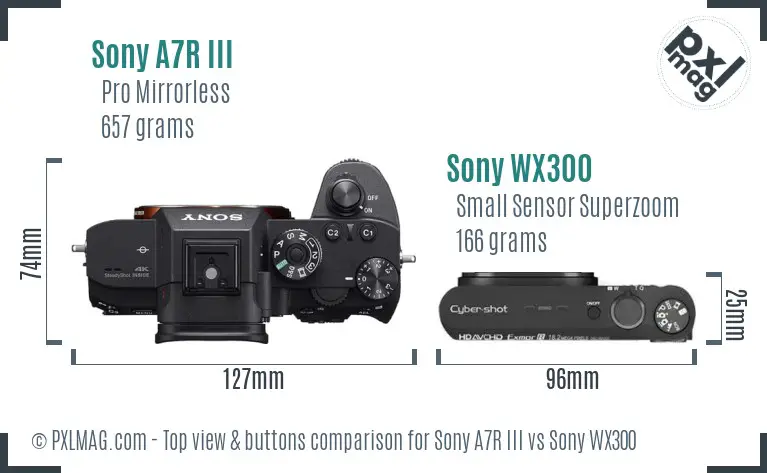 Sony A7R III vs Sony WX300 top view buttons comparison