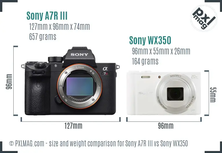 Sony A7R III vs Sony WX350 size comparison