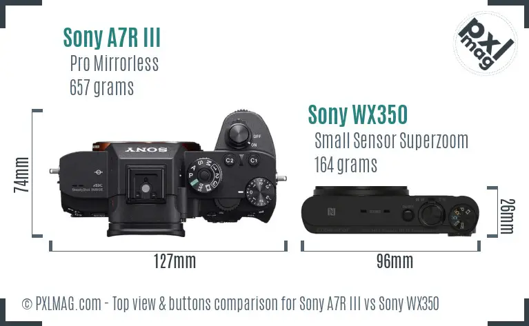 Sony A7R III vs Sony WX350 top view buttons comparison