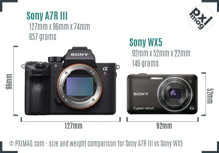 Sony A7R III vs Sony WX5 size comparison
