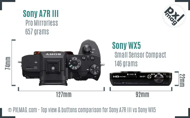 Sony A7R III vs Sony WX5 top view buttons comparison
