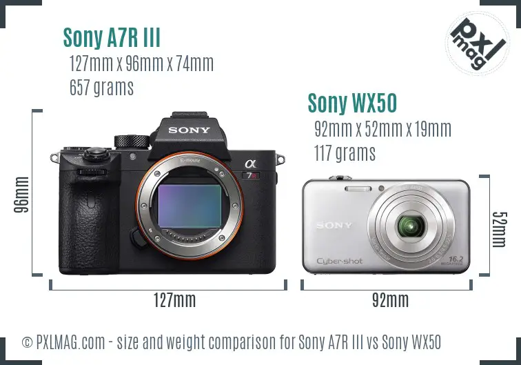 Sony A7R III vs Sony WX50 size comparison