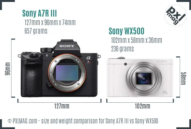 Sony A7R III vs Sony WX500 size comparison