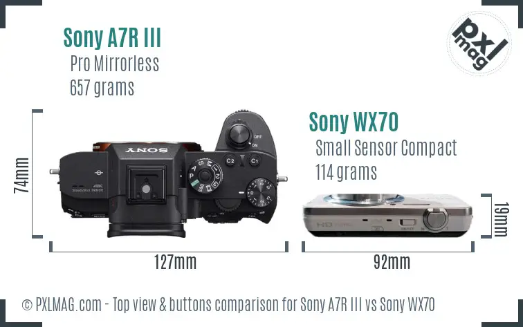 Sony A7R III vs Sony WX70 top view buttons comparison