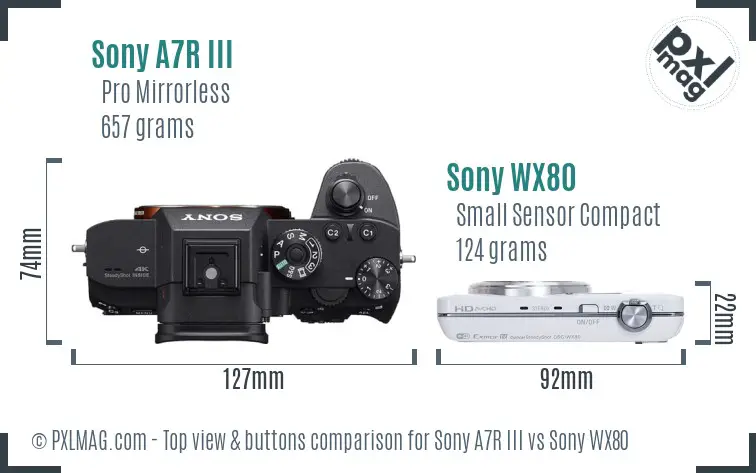 Sony A7R III vs Sony WX80 top view buttons comparison