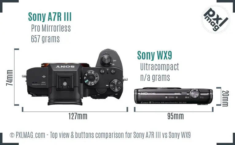 Sony A7R III vs Sony WX9 top view buttons comparison