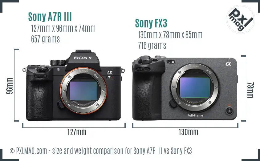 Sony A7R III vs Sony FX3 size comparison Sony A7R III vs Sony FX3 size comparison