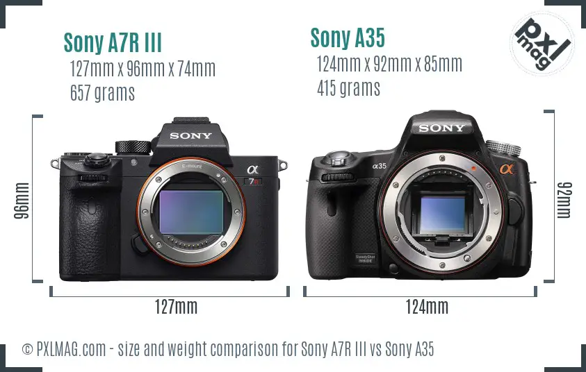 Sony A7R III vs Sony A35 size comparison