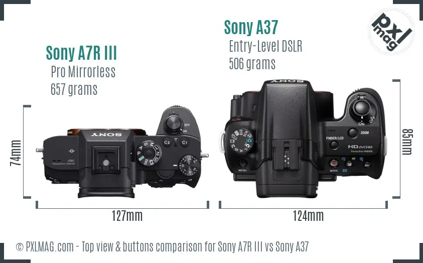 Sony A7R III vs Sony A37 top view buttons comparison
