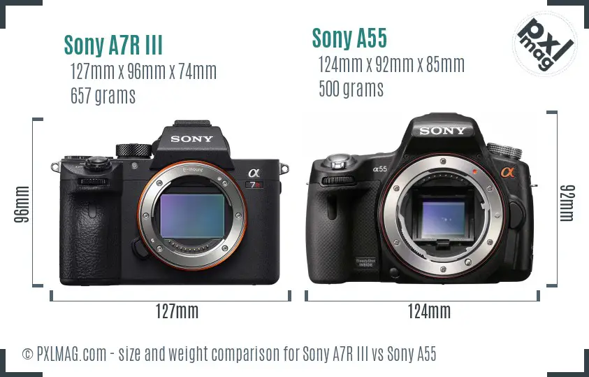 Sony A7R III vs Sony A55 size comparison