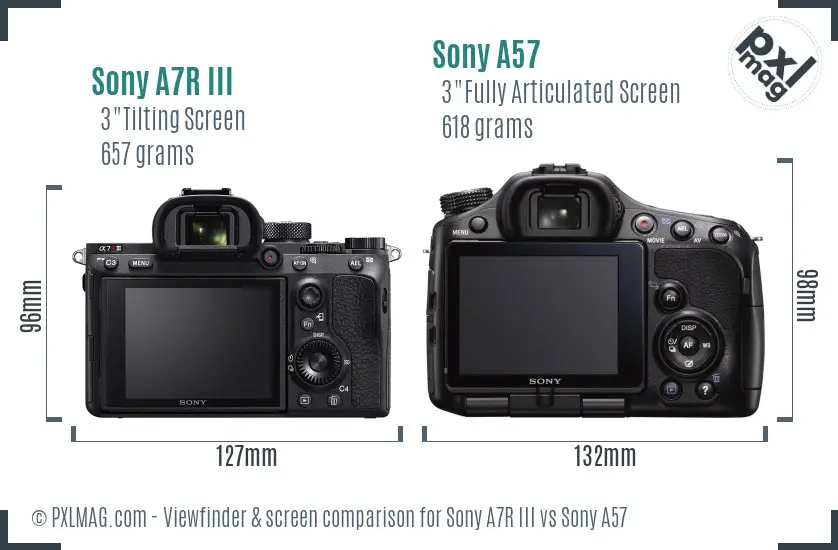 Sony A7R III vs Sony A57 Screen and Viewfinder comparison