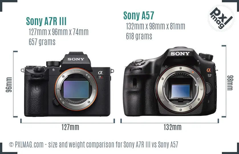 Sony A7R III vs Sony A57 size comparison