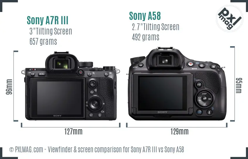 Sony A7R III vs Sony A58 Screen and Viewfinder comparison