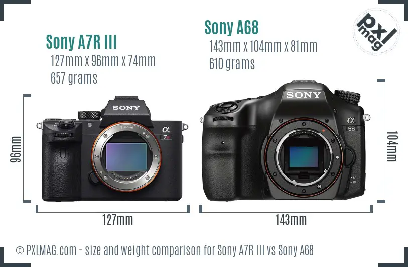 Sony A7R III vs Sony A68 size comparison