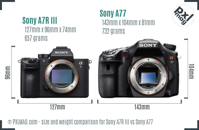 Sony A7R III vs Sony A77 size comparison