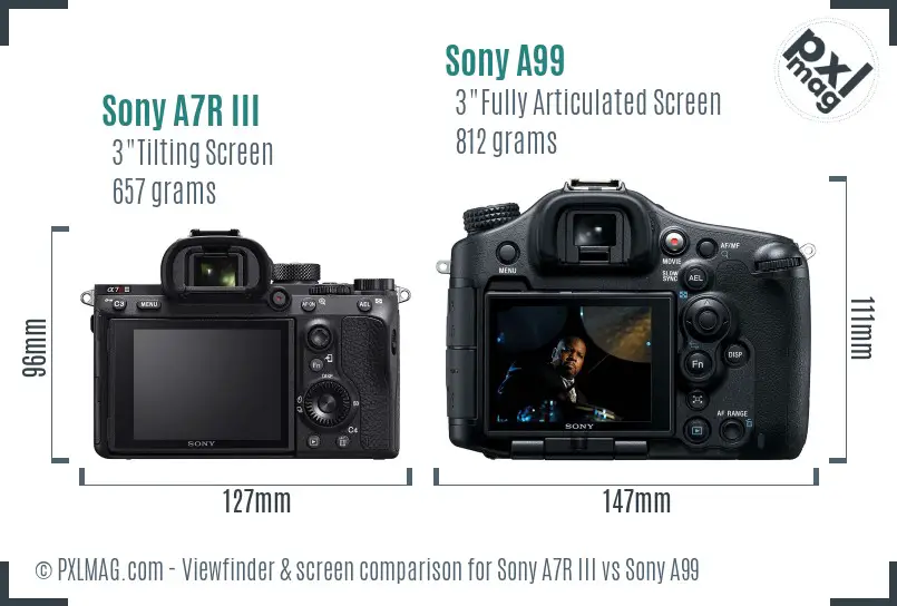Sony A7R III vs Sony A99 Screen and Viewfinder comparison