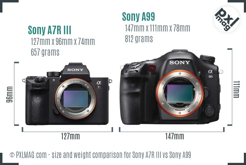 Sony A7R III vs Sony A99 size comparison