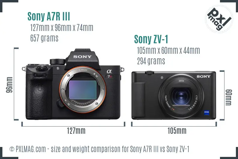 Sony A7R III vs Sony ZV-1 size comparison