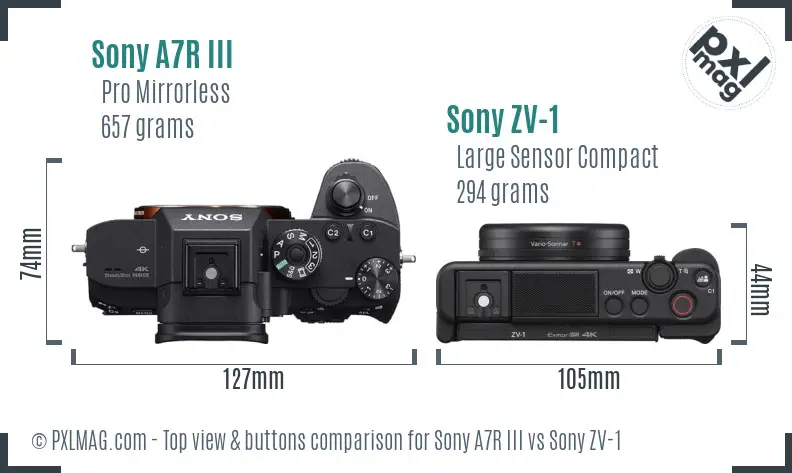 Sony A7R III vs Sony ZV-1 top view buttons comparison