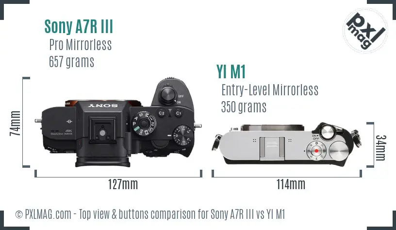Sony A7R III vs YI M1 top view buttons comparison