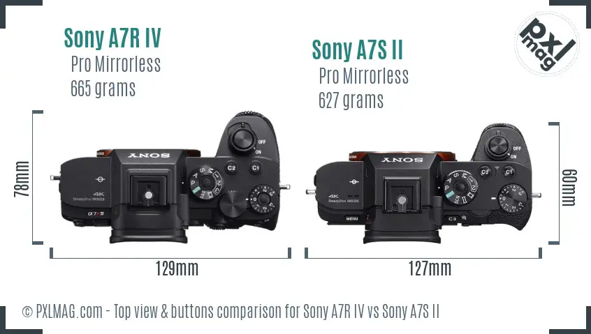 Sony A7R IV vs Sony A7S II top view buttons comparison