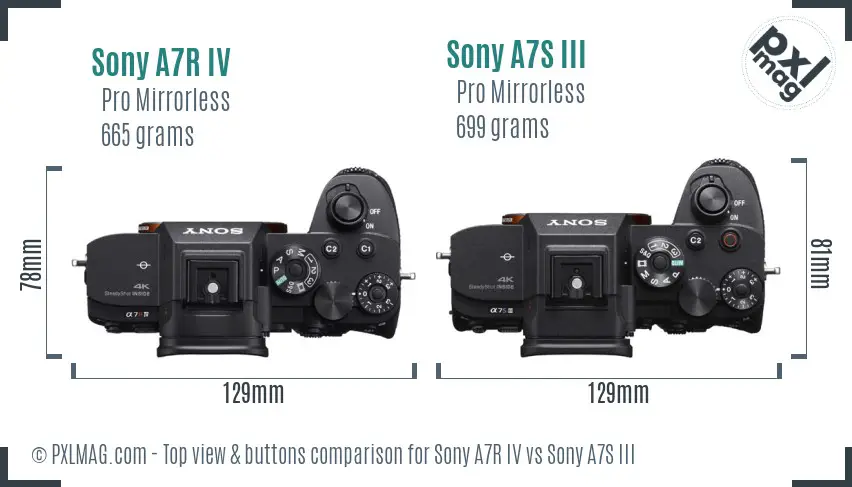 Sony A7R IV vs Sony A7S III top view buttons comparison