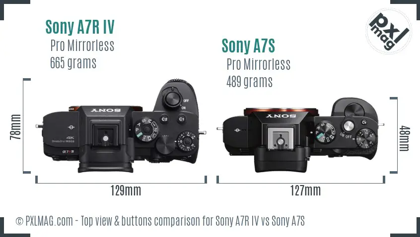 Sony A7R IV vs Sony A7S top view buttons comparison