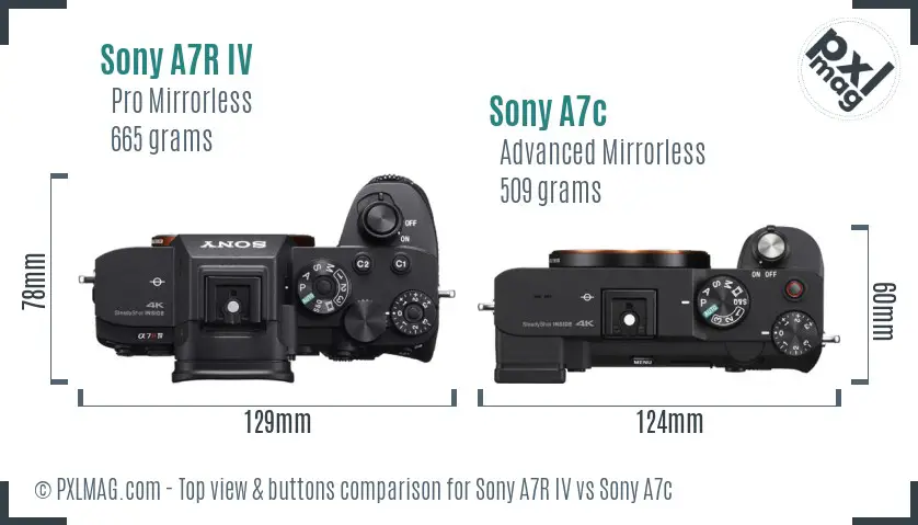 Sony A7R IV vs Sony A7c top view buttons comparison