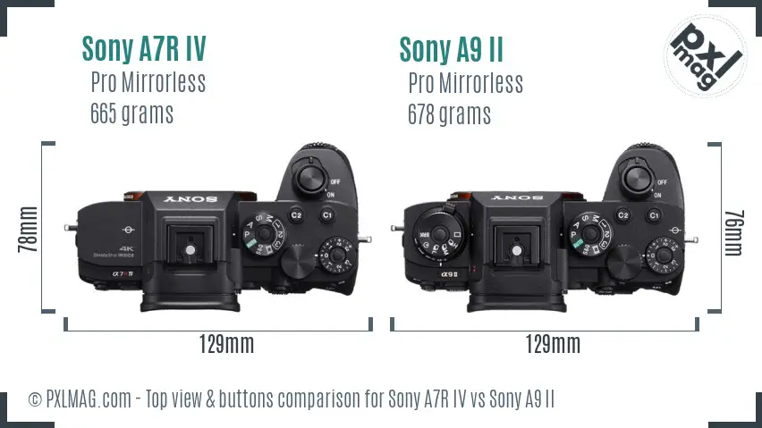 Sony A7R IV vs Sony A9 II top view buttons comparison