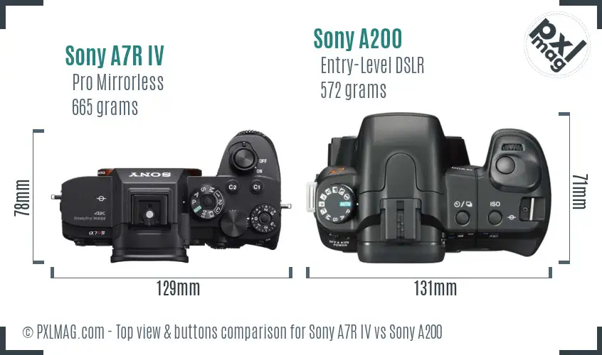 Sony A7R IV vs Sony A200 top view buttons comparison