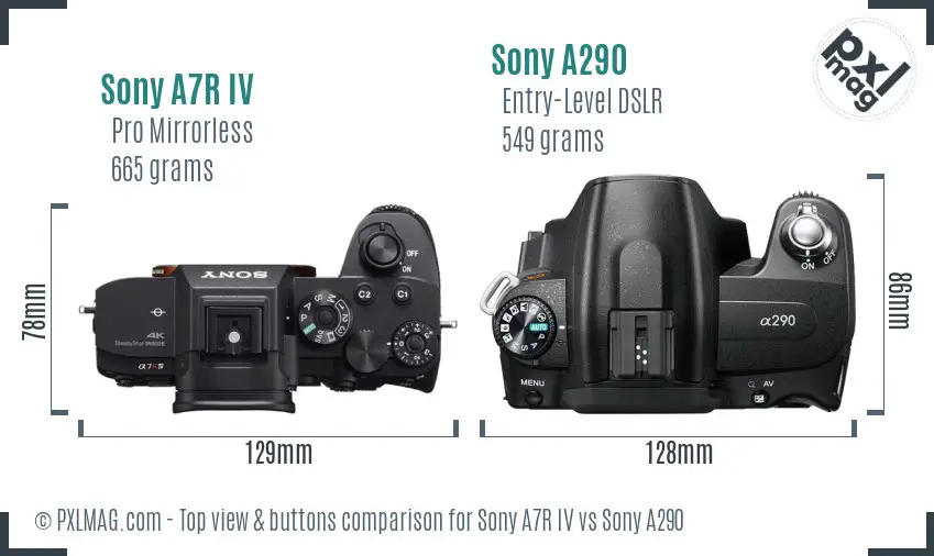 Sony A7R IV vs Sony A290 top view buttons comparison