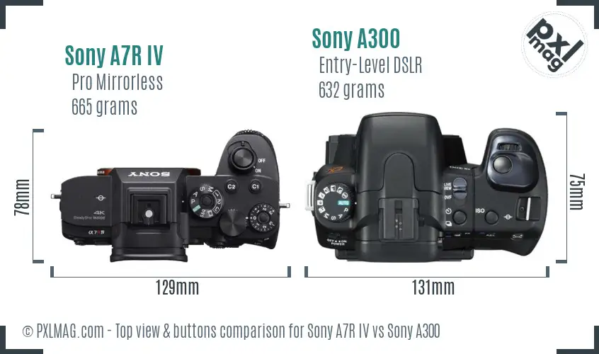 Sony A7R IV vs Sony A300 top view buttons comparison