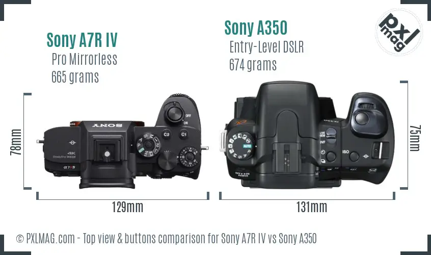 Sony A7R IV vs Sony A350 top view buttons comparison