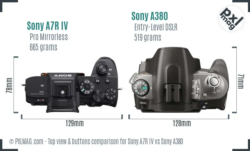 Sony A7R IV vs Sony A380 top view buttons comparison