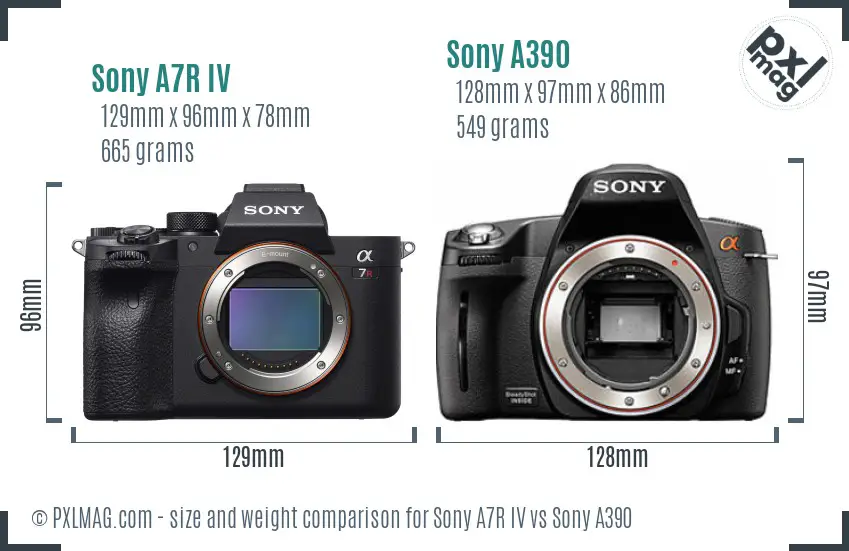 Sony A7R IV vs Sony A390 size comparison