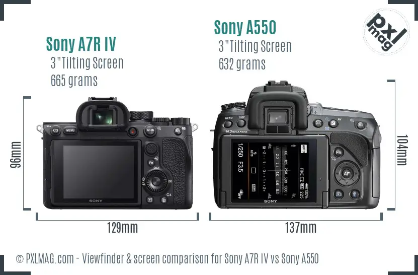 Sony A7R IV vs Sony A550 Screen and Viewfinder comparison