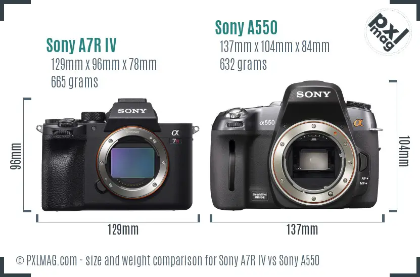 Sony A7R IV vs Sony A550 size comparison